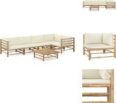 vidaXL Bamboe Loungeset - Tuinmeubelen - Afmeting- 65 x 70 x 60 cm - Crèmewit kussen - Materiaal- Bamboe - Montage vereist - Tuinset