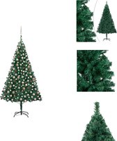 vidaXL Kerstboom Groen PVC - 210 cm - Met LED-verlichting en kerstballen - Decoratieve kerstboom