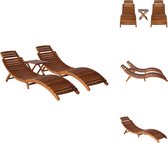 vidaXL Ensemble de chaises longues Bois d'acacia - 2 chaises longues - Table pliante - 184x55x64 cm - Résistant aux intempéries - Chaise longue