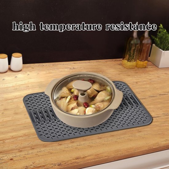 Tapis D'Évier Silicone Grand 43 X 32 Cm - Protection Évier Cuisine, Égouttoir Vaisselle, Gris Foncé - Résistant Chaleur