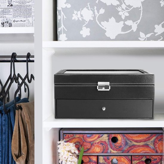 Kurtzy Boite a Lunette de Soleil en Simili Cuir - 8 Fentes - Etui Noir Verrouillable de Présentation