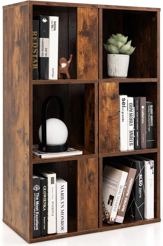 GOPLUS Vintage boekenkast, vrijstaand rek met metalen frame, staand rek met open achterkant, opbergrek voor woonkamer, werkkamer, keuken (3 niveaus, 61 x 29,5 x 85,5 cm