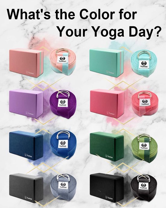 Yoga Blokkenset van 2 met Yogariem [240 cm] - Yoga Blokken van Eva-schuim met Hoge Dichtheid en Laag Gewicht - Yoga Blokken voor Yoga Beginners en Gevorderde Gebruikers - Yoga Blokkenset van 2 — afbeelding 2