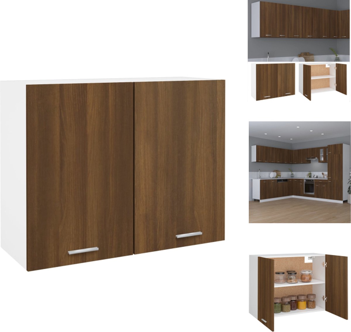 Armoire Murale Chêne Noir VidaXL - 80x31x60 Cm, En Bois D’ingénierie, 1 étagère, 2 Portes, Pour Rangement Cuisine Ou Salon