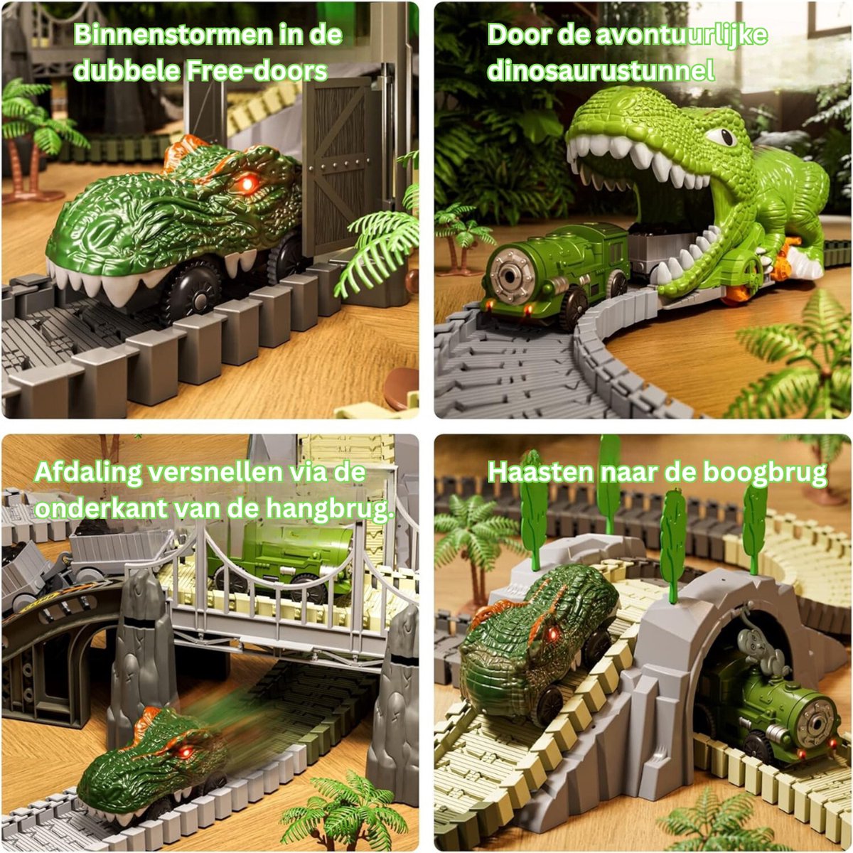LTFIOON Dinosaurus speelgoed racebaan, 259-delig treinstel speelgoed met 8 dinosaurus-figuren, flexibele treinbanen, elektrische dinosaurus trein, kerstcadeau voor kinderen vanaf 3 jaar