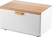Bread Bin Including Set of 3 Storage Containers Cube I Bread Box Made of Steel and Bamboo Lid I Spacious and Modern Bread Container I 3 Storage Jars for Coffee Tea Sugar I Colour: White
