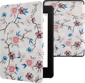 coque kwmobile compatible avec Amazon Kindle Paperwhite 11. Generation 2021 - Fermeture magnétique - Couverture pour liseuse en blanc / rose poudré / bleu - Design floral élégant