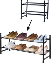 Schoenenrek van metaal, verstelbaar en uitbreidbaar schoenenstandaard, zwart, sterk en robuust, voor hal, woonkamer, slaapkamer, garage, kledingkast (1 pak met 2 treden)