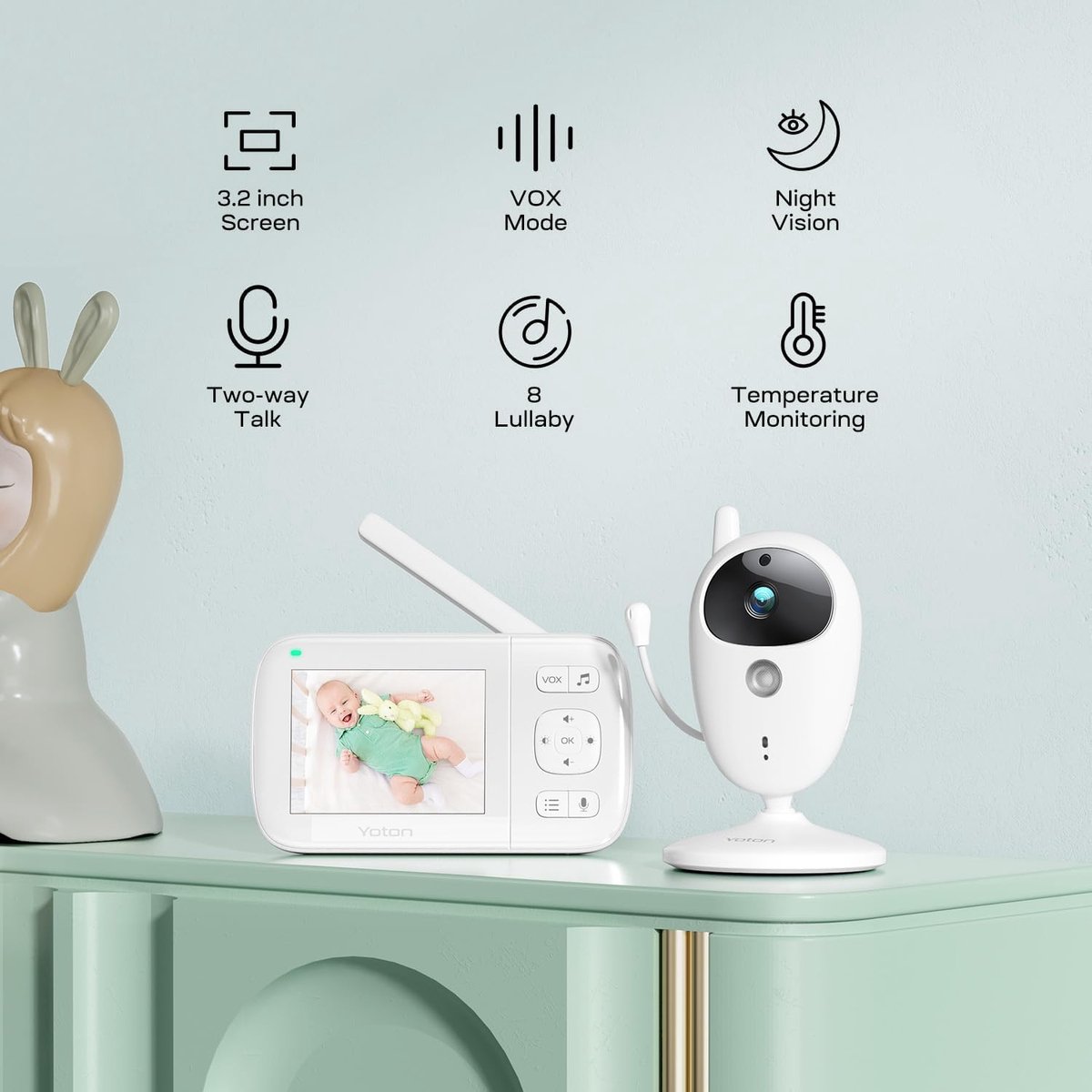 Yoton Babyphone Vidéo Caméra avec Moniteur pour Bébé - Écran 2,4 Pouces -  Interphone Température Berceuses Vision Nocturne Mode VOX