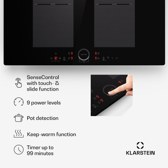 Klarstein Cookorama Double plaque de cuisson 1900-2250W 5 niveaux - Noir