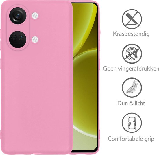 Coque pour OnePlus Nord 3 Coque en Siliconen avec 2x films de protection d'écran - Coque pour OnePlus Nord 3 Coque en Siliconen - Rose clair