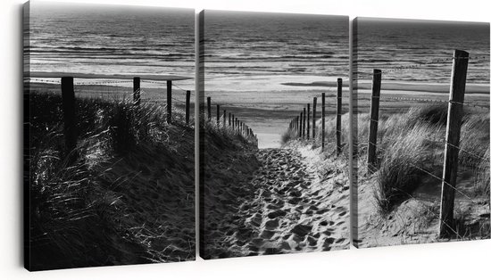 Artaza Peinture sur Toile Triptyque Sentier dans les Dunes avec Plage et Mer - Zwart Wit - 90x40 - Photo sur Toile - Impression sur Toile