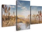 Artaza Peinture sur toile Triptyque Plage et mer depuis les dunes avec coucher de soleil - 150 x 120 - Groot - Photo sur toile - Impression sur toile