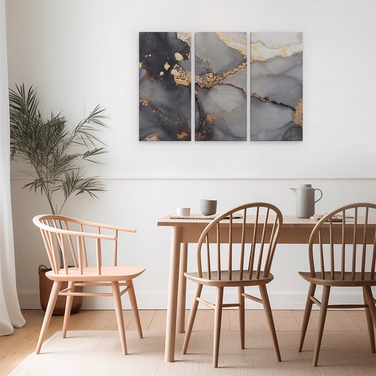 Artaza Peinture sur toile triptyque Art abstrait – Marbre gris avec or – 90 x 60 – Photo sur toile – Impression sur toile