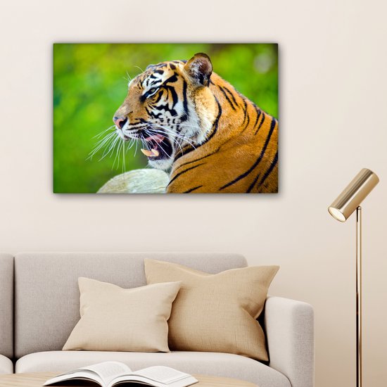 Roaring Tiger Canvas 180x120 cm - Tirage photo sur toile (Décoration murale salon / chambre) / Animaux Peintures sur toile XXL / Groot format!