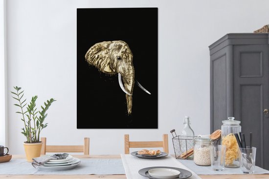 Éléphant Illustration sur fond noir 90x140 cm - impression photo sur toile peinture (Décoration murale salon / chambre à coucher) / Animaux sauvages Peintures Toile