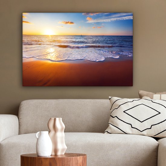 OneMillionCanvasses - Toile - Peinture - Plage - Mer - Soleil - Horizon - Peintures sur toile - Photo sur toile - 150x100 cm - Salon