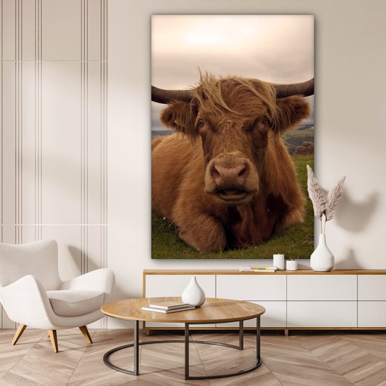 Tableau sur toile Highlander écossais - Animaux - Berg - 120x180 cm - Décoration murale XXL