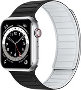 Siliconen bandje - geschikt voor Apple Watch Series 1/2/3/4/5/6/7/8/9/SE/SE 2 met case size 38 mm / 40 mm / 41 mm - zwart/wit