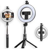 iMoshion 3 in 1 Selfie Stick - Selfie Ring Light met Statief - Tripod - Ringlamp met afstandsbediening - Universele Selfie Stick - 95 cm