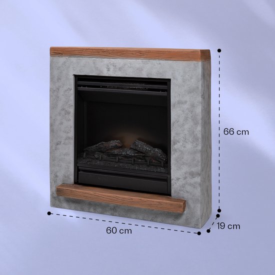 Klarstein Fort Rock Sfeerhaard elektrisch - Elektrische kachel met led vlammen - Haard met afstandsbediening en timer - 1800 W - Vrijstaand - Grijs en hout