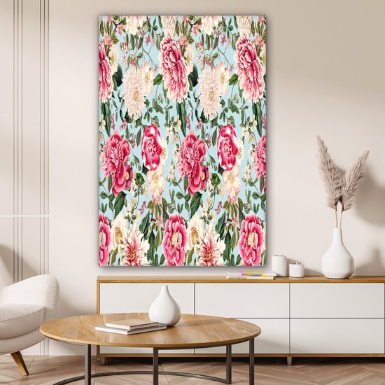 Tableau sur toile Fleurs - Collage - Couleurs - 80x120 cm - Décoration murale