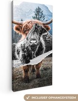 Schotse hooglander - Koe -Dieren - Canvas - 20x40 cm - Wanddecoratie