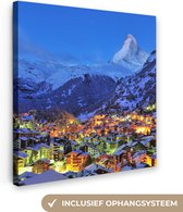 Canvas Schilderij Zonsopgang boven Zwitserse Matterhorn in Zermatt - 90x90 cm - Wanddecoratie