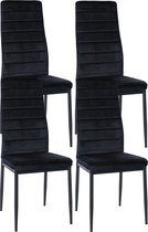 CLP Mayfair Set van 4 eetkamerstoelen - Zonder armleuning - Fauteuil - Metalen onderstel - zwart Fluweel