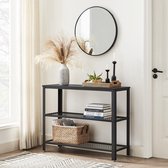 MIRA Home Sidetable Industrieel – Wandtafel met 2 Gaasplanken – Zwart Hout & Metaal – 101,5x35x80 cm – Haltafel/Bijzettafel/Dressoir