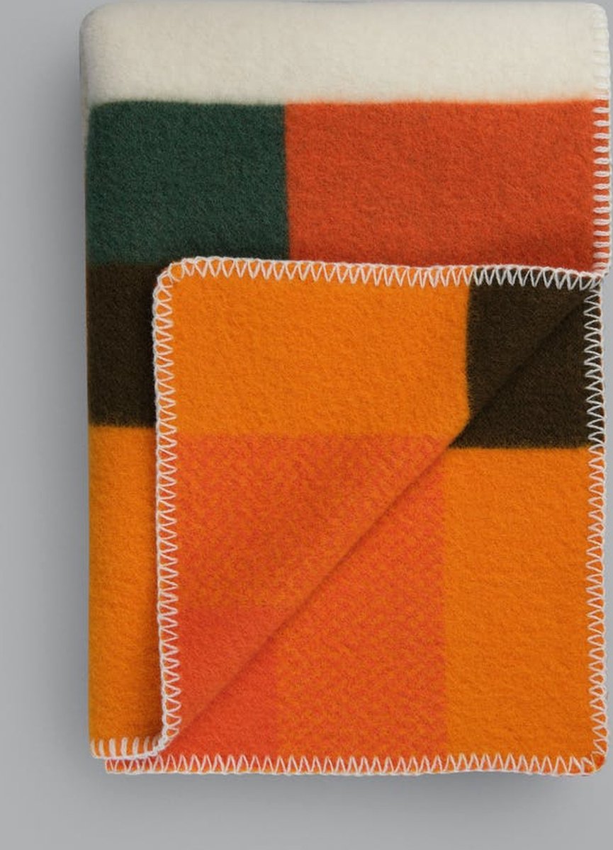 Røros Wollen Plaid - Multicolor/Oranje - Geometrisch Patroon - Røros - 200x135 MulticolorOranje