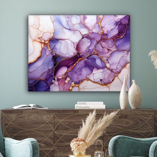 Peinture sur toile 120x90 cm - Marbre lilas violet - Accessoires de décoration de chambre - Peintures salon - Décoration murale chambre - Décoration murale cuisine - Toile murale intérieur - Décoration maison - Tableau abstrait