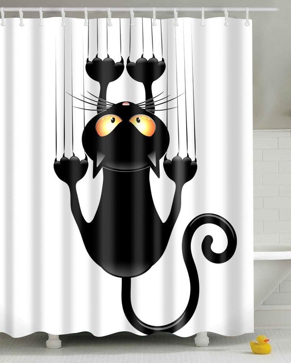 Douchegordijn DIY grappige nieuwigheid kat print waterdicht badkamergordijn, schimmelbestendig gordijn met haken