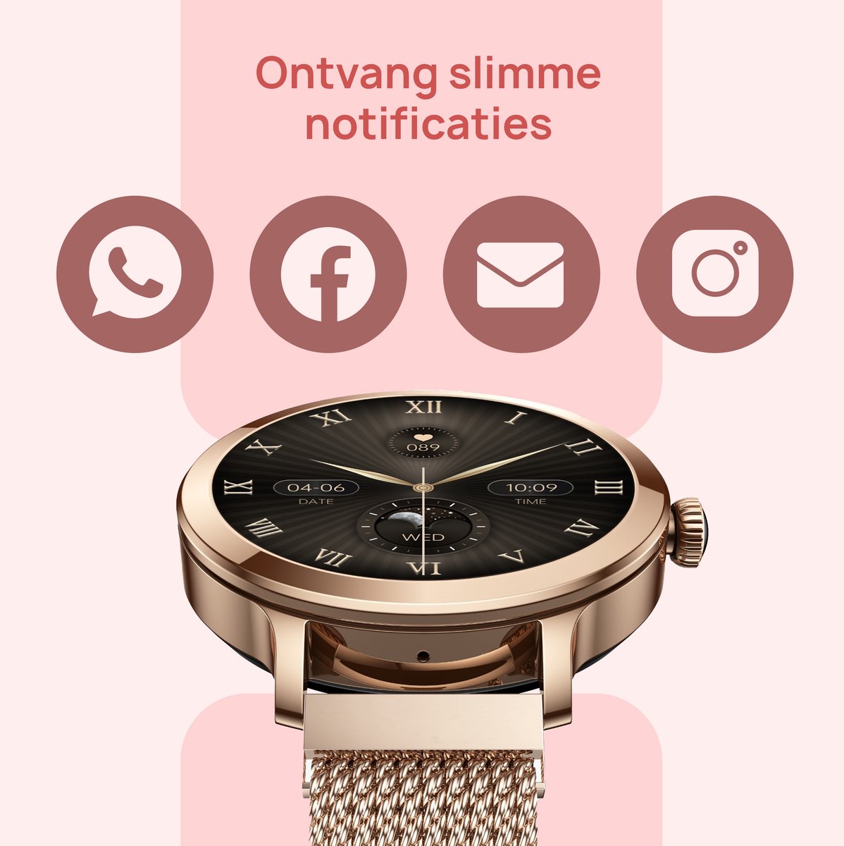 TDM Sales Smartwatch Dames Goud Full Touchscreen 36mm - afbeelding 3