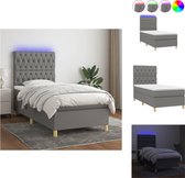 vidaXL Bed Boxspring - donkergrijs - 203x80x118/128cm - verstelbaar hoofdbord - kleurrijke LED-verlichting - pocketvering matras - huidvriendelijk topmatras - met montagehandleiding - USB-aansluiting - Bed