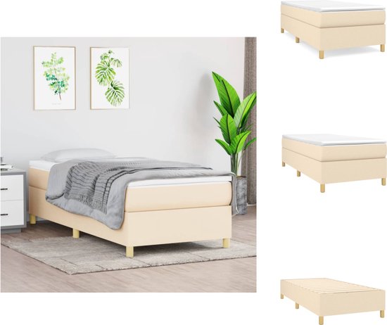 vidaXL Boxspringframe - Crème - 203x90x35 cm - Duurzaam stof en multiplex - ondersteunende poten - multiplex lattenbodem - Bed