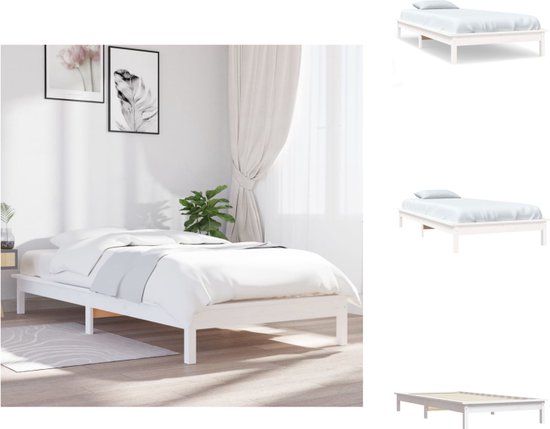 vidaXL Houten Bed - Massief Grenenhout - 202 x 101.5 x 26 cm - Wit - Bed