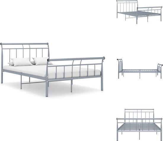 vidaXL Metalen bedframe - Grijs - 208 x 126 x 90 cm - Massieve constructie - Stevige lattenbodem - Montage vereist - Bed