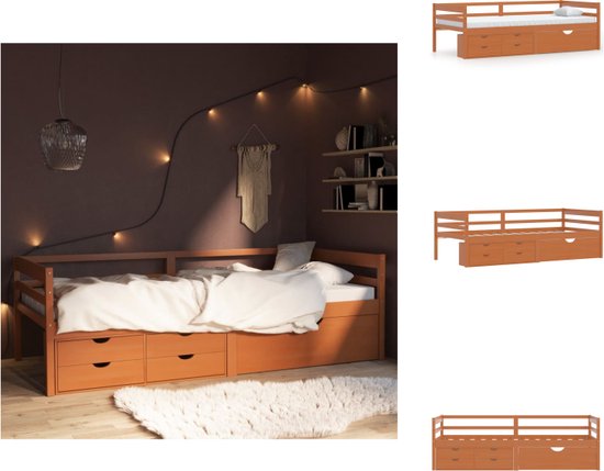 vidaXL Bedframe Grenenhout - Comfort - 206 x 96 x 65 cm - Kleur- Honingbruin - Bed
