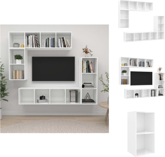 vidaXL Televisiewandmeubelset - Diverse - Tv-meubel - Kleur- hoogglans wit - 37 x 37 x 72/107/142.5 cm - Kast