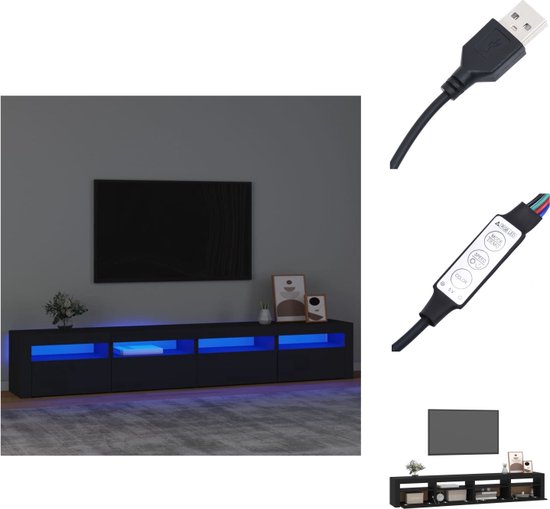 vidaXL TV-meubel Spazio - Zwart - 240x35x40 cm - Met RGB LED-verlichting - Kast