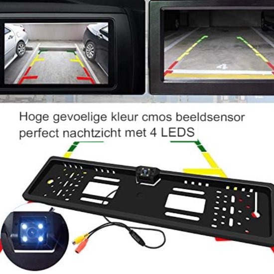 Kentekenplaathouder, achteruitrijcamera, kentekenplaathouder met camera, Europees autonummer, kentekenplaatframe van aluminiumlegering met achteruitrijcamera, zwart (infrarood