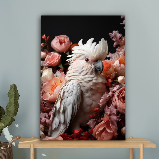 Peinture sur toile 40x60 cm - Oiseau Cacatoès - Accessoires de décoration de chambre - Peintures fleurs de salon - Décoration murale oiseaux chambre - Décoration murale cuisine - Tissu mural intérieur - Décoration maison