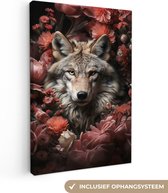 Canvas schilderij 80x120 cm - Wolf hond - Kamer decoratie accessoires bloemen - Schilderijen woonkamer dier - Wanddecoratie slaapkamer - Muurdecoratie keuken - Wanddoek interieur binnen - Woondecoratie huis