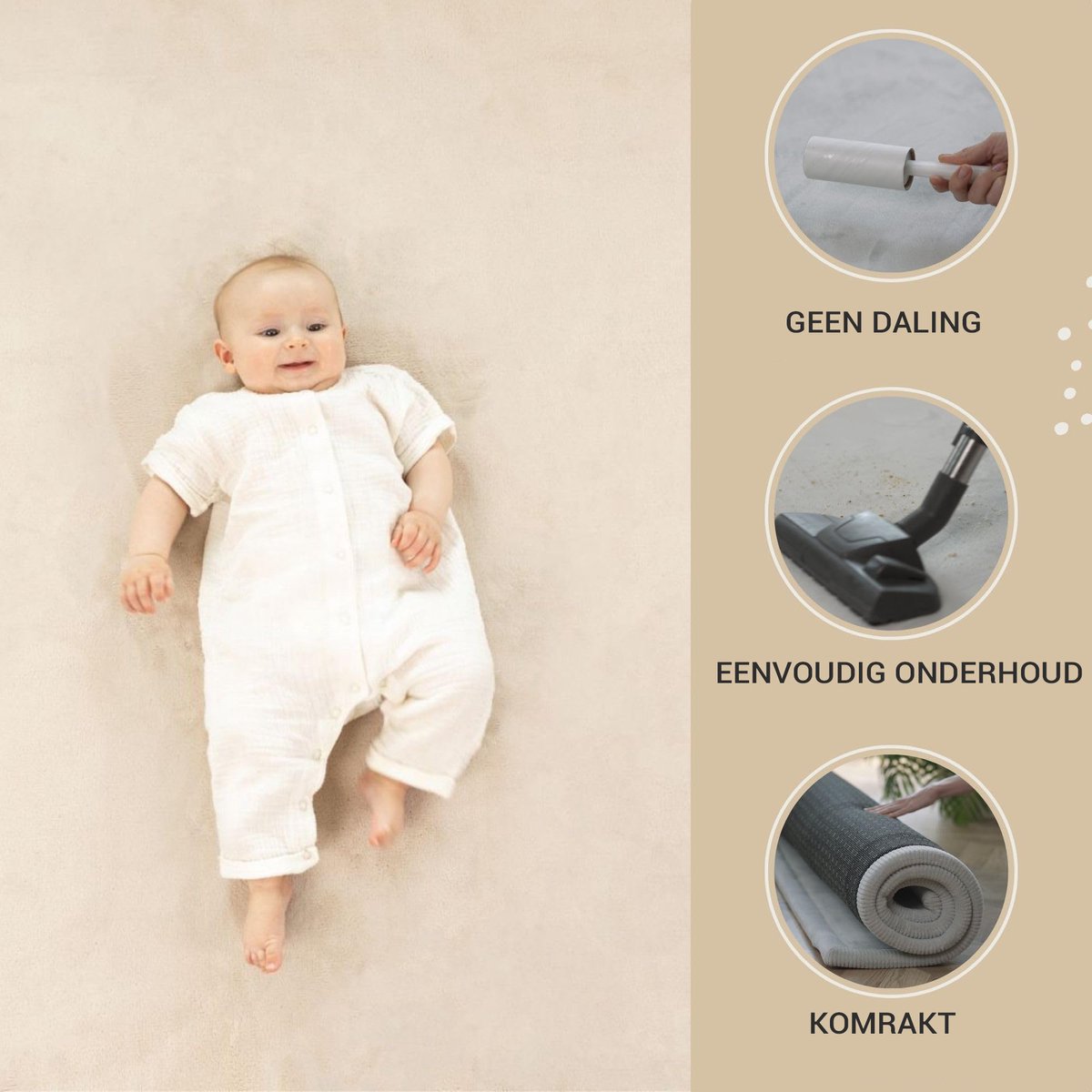 Hakuna Matte Wolkzachte Fluwelen Mat Speelmat baby 200 x 150 x 2,5 cm, Beige - Kindertapijt met hoogwaardig traagschuim - Baby speelkleed met antislipbasis - Babykruipmat, kinderkamertapijt — afbeelding 7