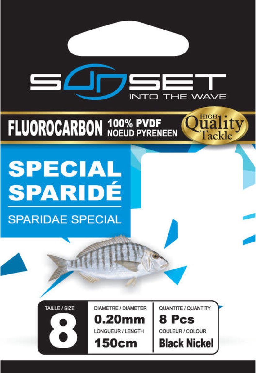 Sunset Onderlijn Fluorocarbon Sparidae Special 150cm (8 pcs) - Maat : Haak 8 - 0.22mm