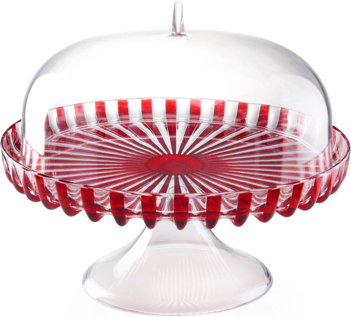 Cake Plate with Base and Cover - Red, Diameter 31 x Height 27 cm