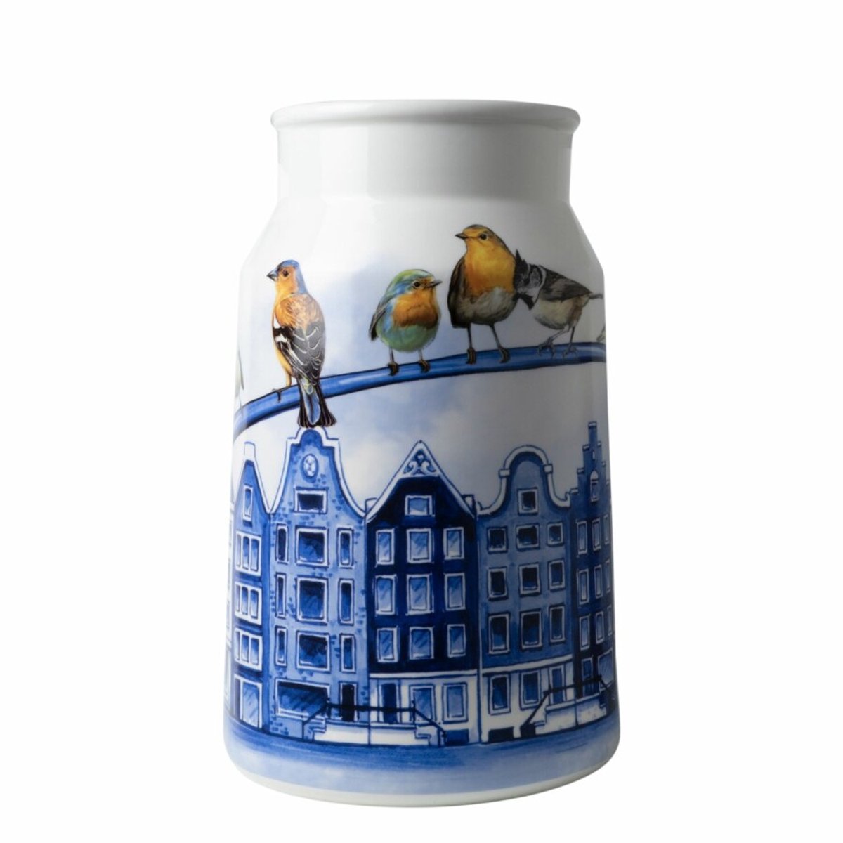 Heinen Delfts Blauw Melkbusvaas Grachtenpanden - Keramiek - 30 cm Delfts blauw