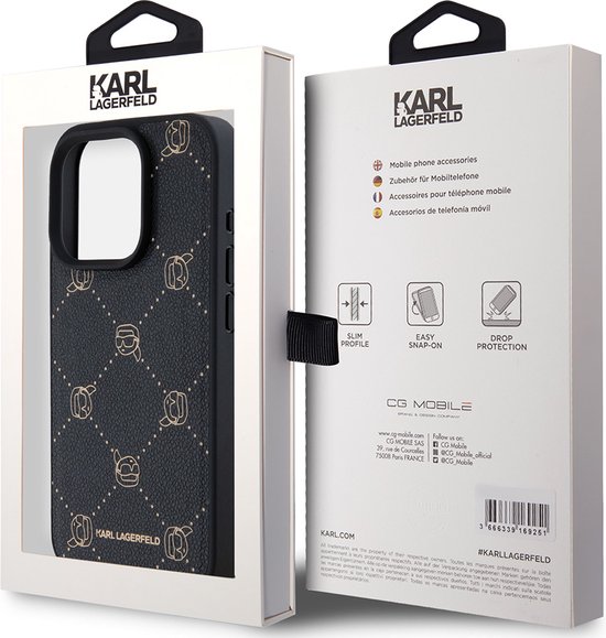 Karl Lagerfeld Backcase case adapté pour iPhone 15 Pro Max - Zwart uni - Simili cuir