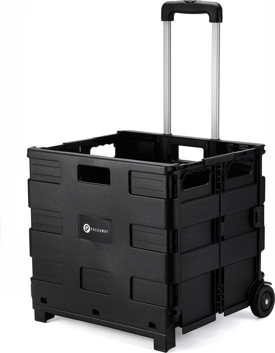 Packaway XL Opvouwbare Boodschappentrolley met wielen - Boodschappenkrat - Opbergbox - Boodschappenwagen - Vouwkrat - 50 Liter - Zwart